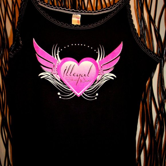 Illegal Street Wear Brand black camisole tee with pink logo size women's XL - Picture 1 of 3
